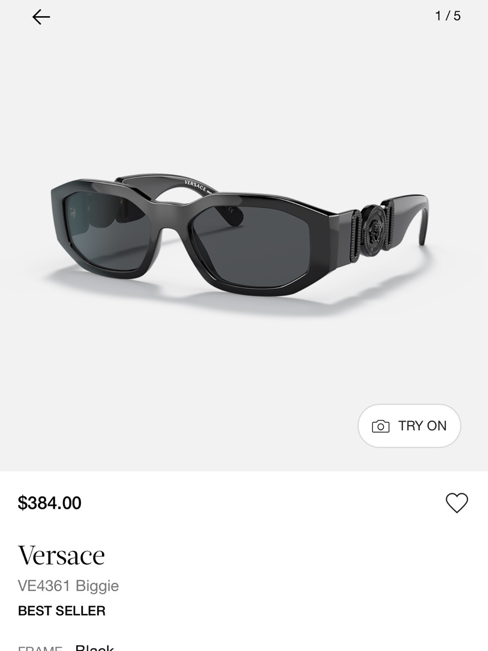 Versace Black Oversized Medusa Temple Sunglasses